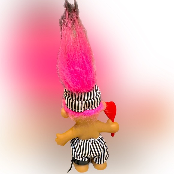 VTG RUSS VALENTINE TROLL PRISONER OF LOVE HOT PINK BLACK STRIPE GIFT DOLL HEART - Picture 7 of 8